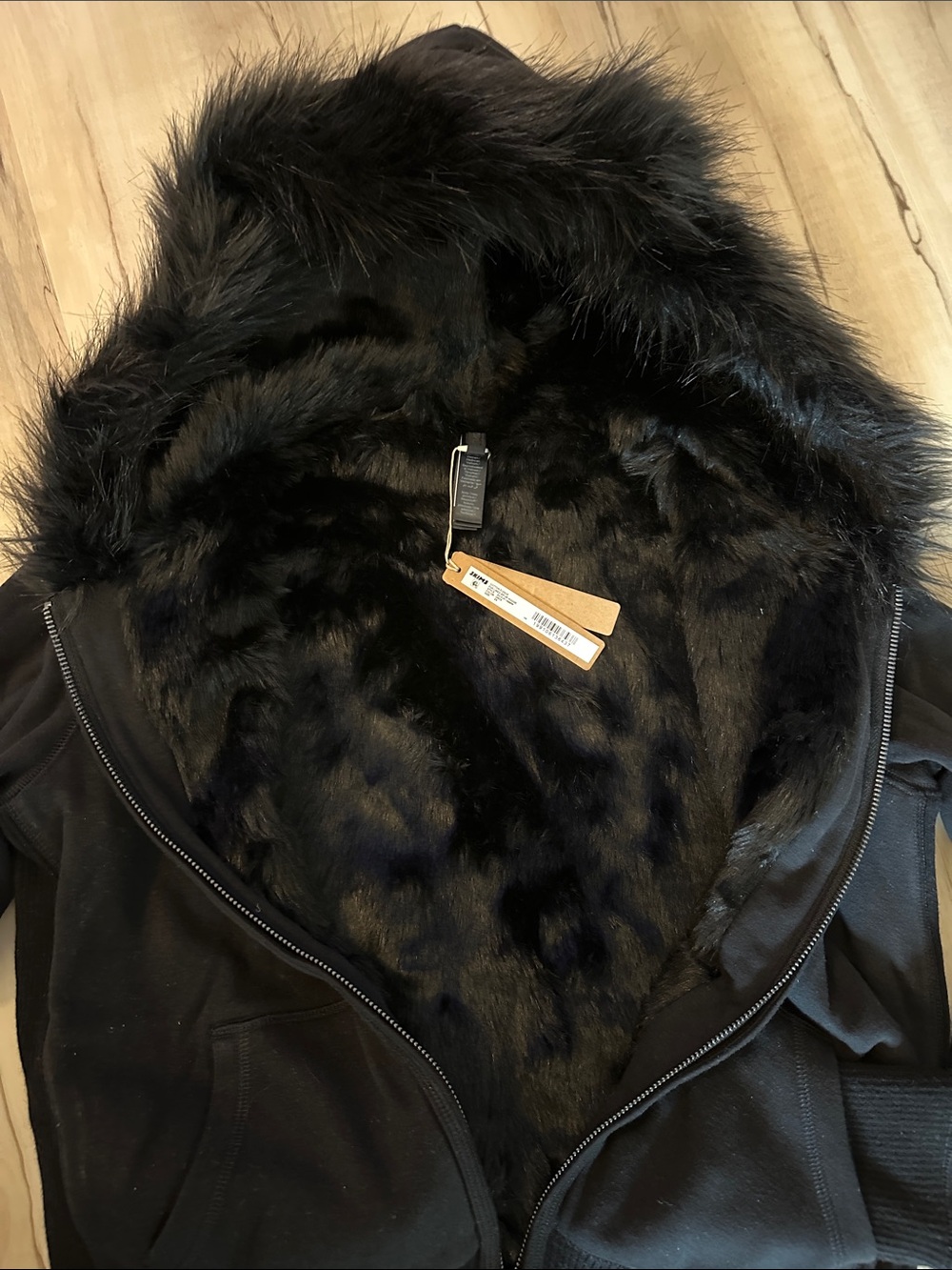 SKIMS Black Hooded Bomber with Faux Fur Trim and Lining - Picture 3 of 3